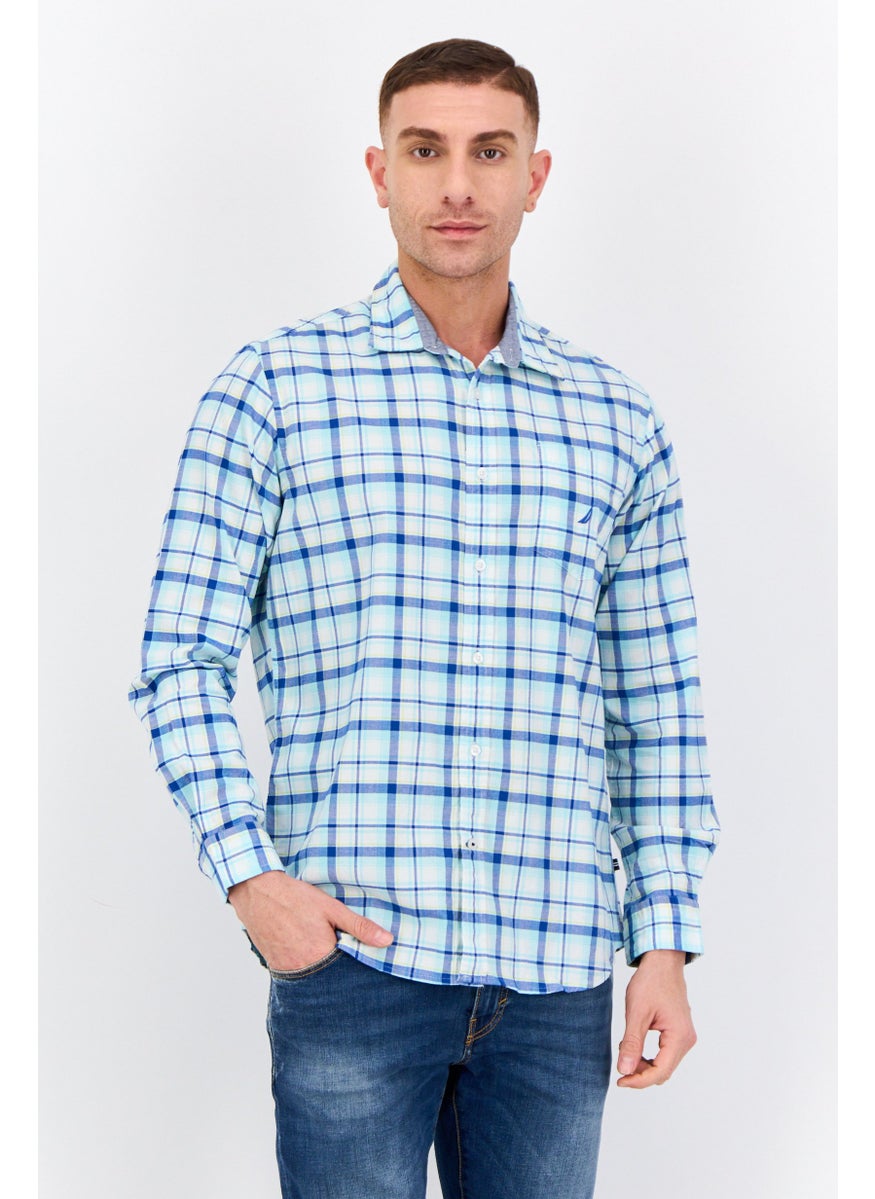 NAUTICA Men Classic Fit Long Sleeves Plaid Casual Shirts, Multicolor  - Image 1