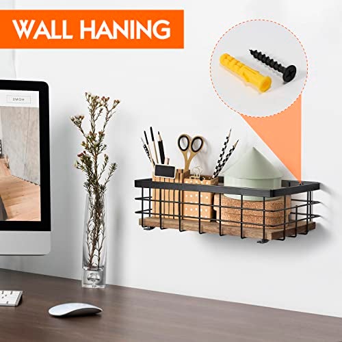 TJMOREE TJ.MOREE Small Metal Wire Basket, Decorative Wood Base Organizer for Bathroom, Kitchen, Basket for Toilet Paper Storage, Sugar Packet, Coffee Syrup, Guest Towel, Napkin - Image 3