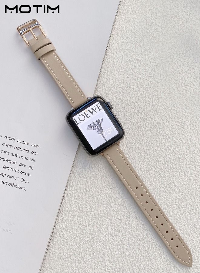 Motim Slim Leather Bands Compatible with Apple Watch Band, 42mm/44mm/45mm, Top Grain Genuine Leather Wristband, Thin Replacement Strap for iWatch Ultra SE Series 9/8/7/6/5/4/3/2/1  - Image 3