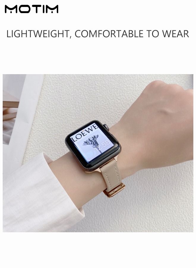 Motim Slim Leather Bands Compatible with Apple Watch Band, 42mm/44mm/45mm, Top Grain Genuine Leather Wristband, Thin Replacement Strap for iWatch Ultra SE Series 9/8/7/6/5/4/3/2/1  - Image 4