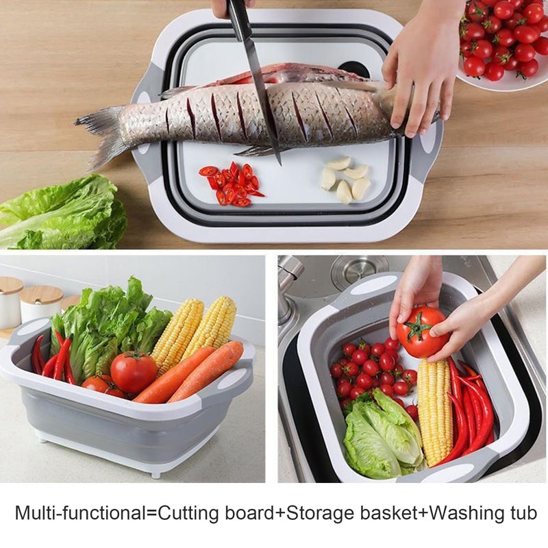 TYSSELY Camping Collapsible Cutting Board Dish Basin BBQ Prep Tub Camp Sink Dish Washing Station Multifunctional Storage Basket(Grey green) - Image 4