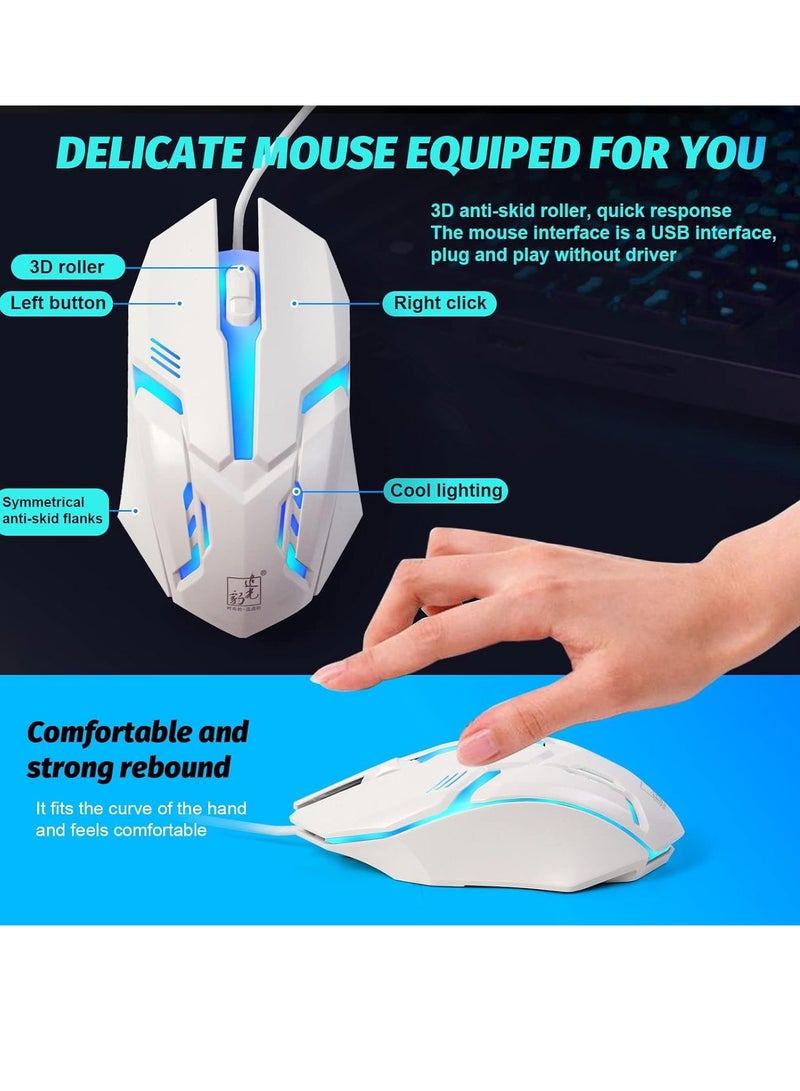 Computer Gaming Keyboard and Mouse Combo :Keyboard with Flexible Polychromatic LED Lights Mechanical Feel Wired USB Working Keyboard Mouse Set for Windows Computer