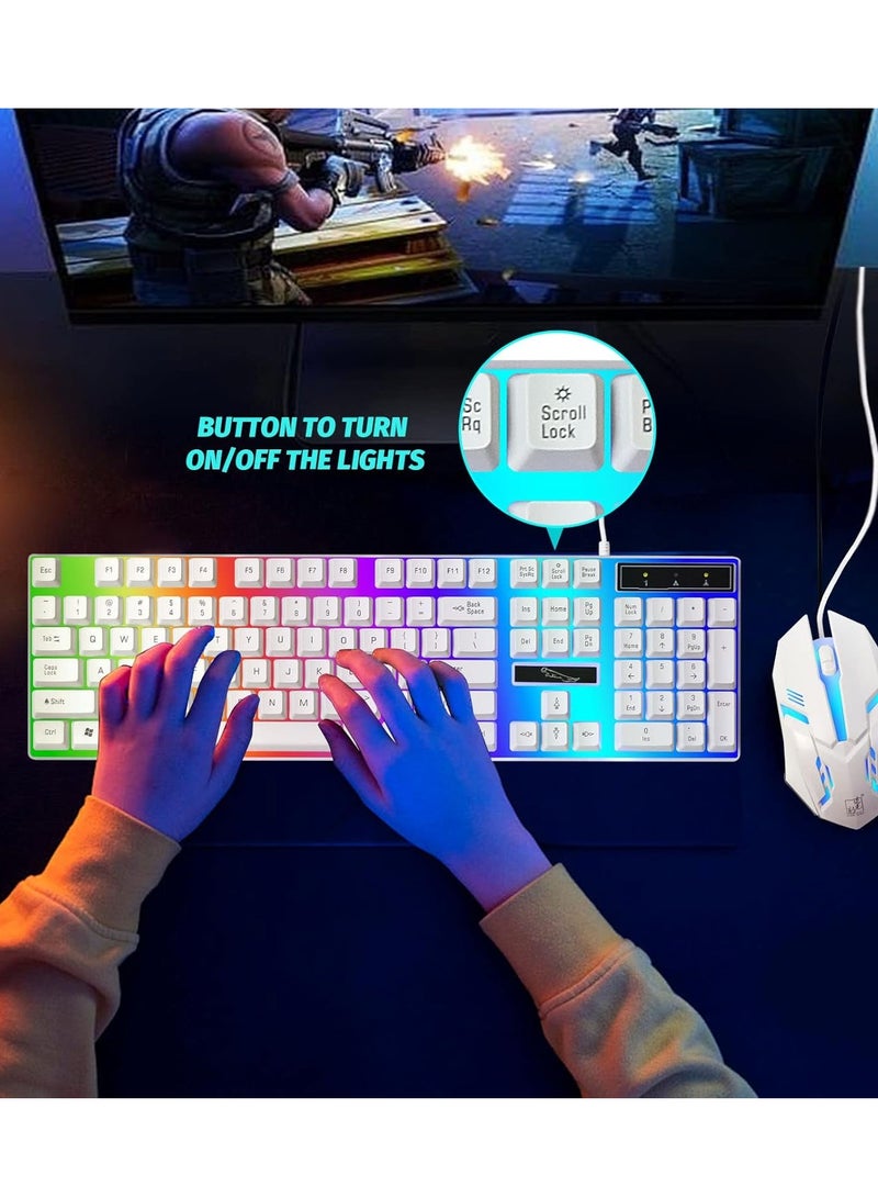 Computer Gaming Keyboard and Mouse Combo :Keyboard with Flexible Polychromatic LED Lights Mechanical Feel Wired USB Working Keyboard Mouse Set for Windows Computer