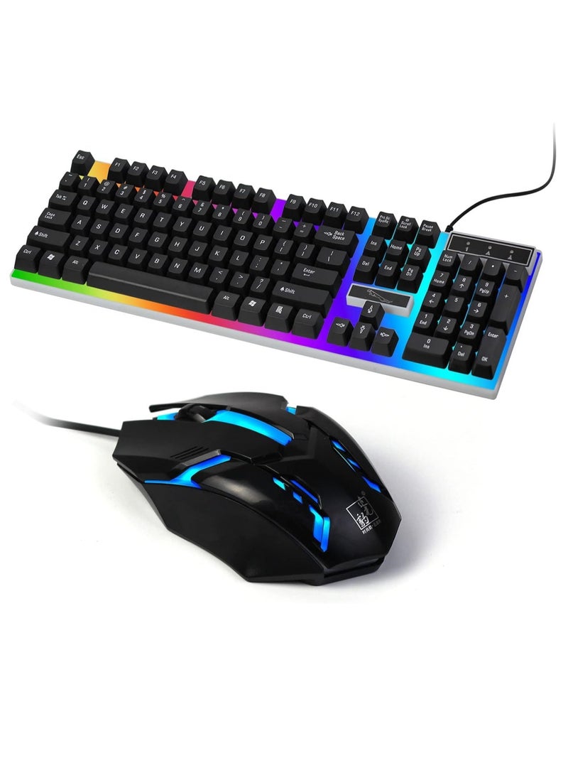 Computer Gaming Keyboard and Mouse Combo :Keyboard with Flexible Polychromatic LED Lights Mechanical Feel Wired USB Working Keyboard Mouse Set for Windows Computer