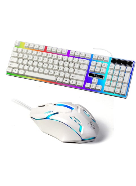 Computer Gaming Keyboard and Mouse Combo :Keyboard with Flexible Polychromatic LED Lights Mechanical Feel Wired USB Working Keyboard Mouse Set for Windows Computer