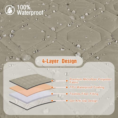 VANSOFY 100% Waterproof Recliner Chair Covers, Recliner Cover Non-Slip Dog Chair Cover Furniture Protector Washable Slipcover with Pocket, Elastic Straps for Pets, Dogs(Khaki, 23.6") - Image 5