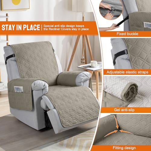 VANSOFY 100% Waterproof Recliner Chair Covers, Recliner Cover Non-Slip Dog Chair Cover Furniture Protector Washable Slipcover with Pocket, Elastic Straps for Pets, Dogs(Khaki, 23.6") - Image 3