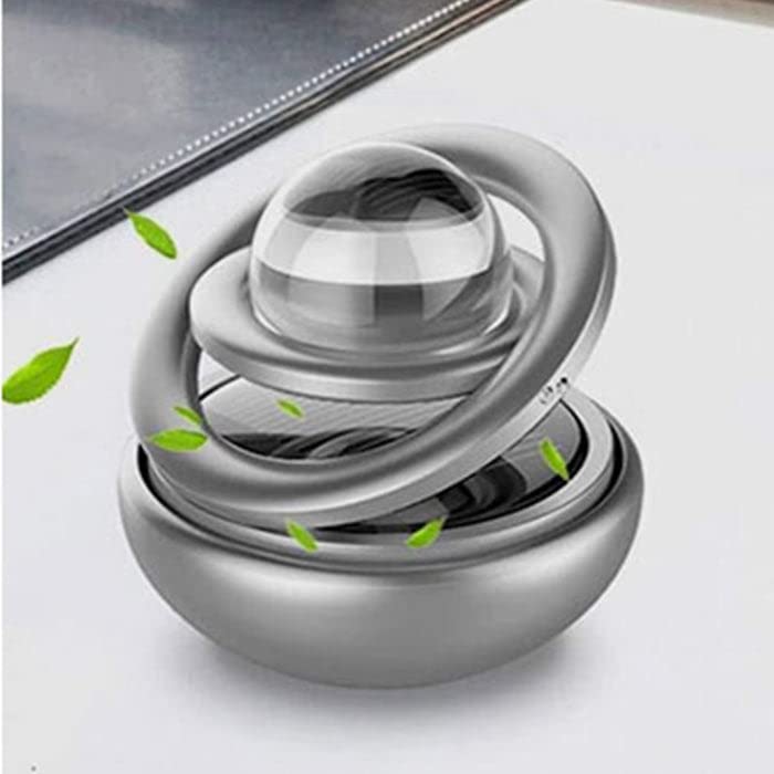 ACLIX Solid Metal Body Double Ring Solar Rotating Air Freshener (Car Perfume) With Crystal Ball For Car Dashboard Decoration And Aromatherapy (Silver),1 Count - Image 2