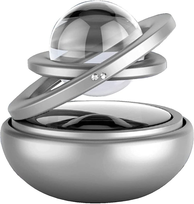 ACLIX Solid Metal Body Double Ring Solar Rotating Air Freshener (Car Perfume) With Crystal Ball For Car Dashboard Decoration And Aromatherapy (Silver),1 Count - Image 1