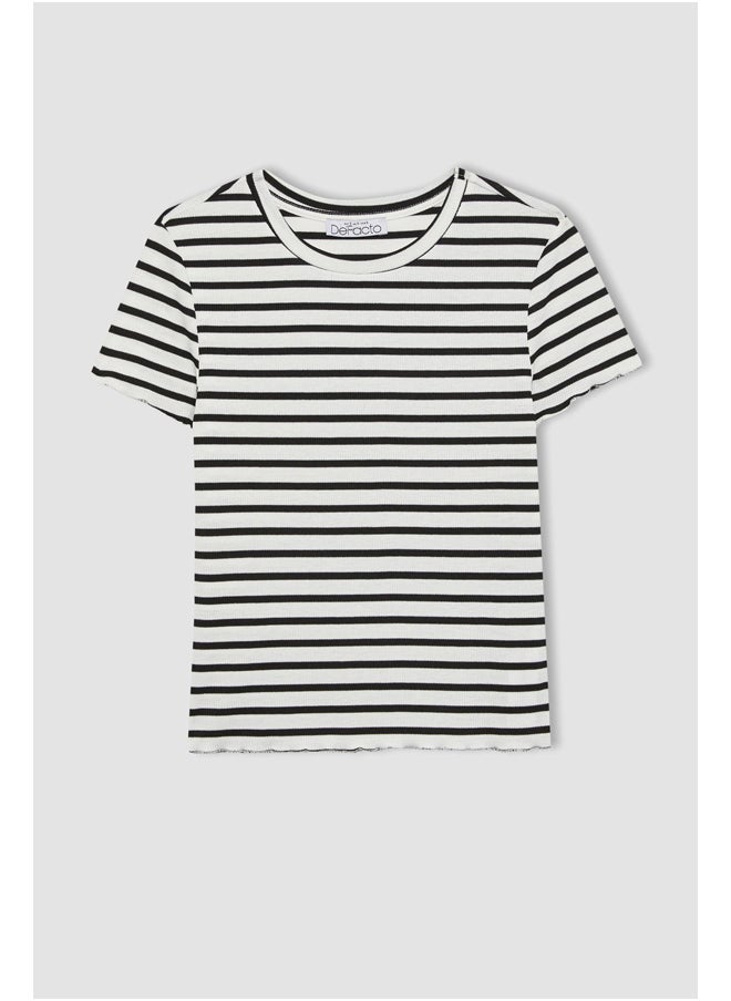 DeFacto - Woman Fitted Crew Neck Knitted Short Sleeve T-Shirt - Image 1