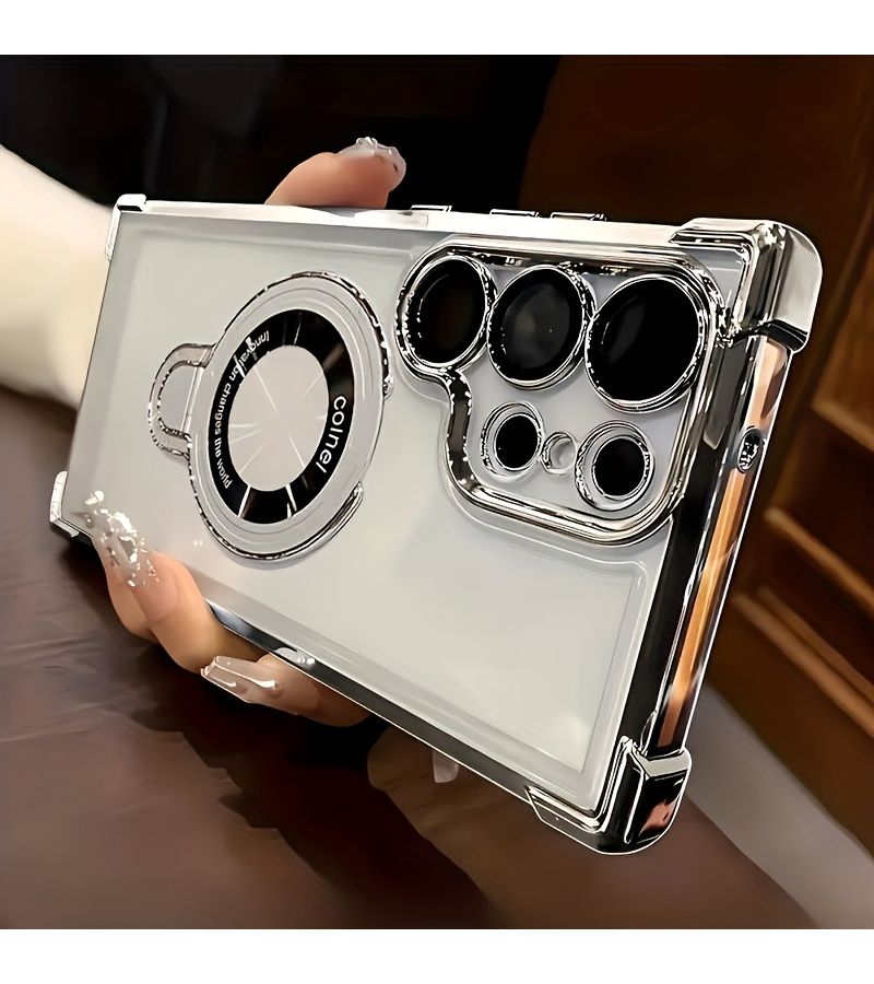 Phone Case For Samsung Galaxy A26 5G Green Acrylic Electroplated Magnetic Stand Four Corner Soft Edge Protective Case - Image 1