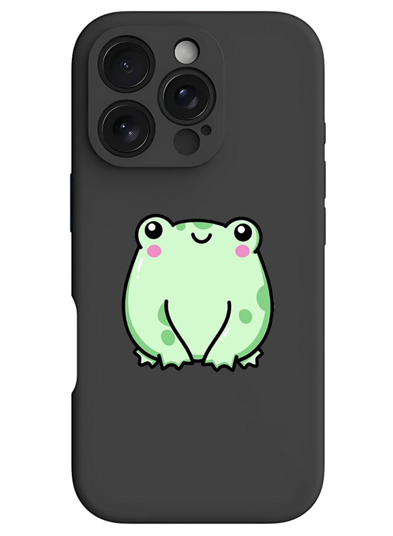 Theodor iPhone 16 Pro Black Protective Slim Fit Case Liquid Silicone Cover with Full Body Protection Anti-Scratch Shockproof Case For iPhone - frog - Image 1