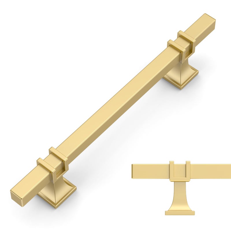 Amerdeco 10 Pack Brushed Gold Cabinet Pulls 5 Inch(128mm) Hole Center Drawer Pulls Cabinet Hardware Kitchen Cabinet Handles for Bathroom Dresser Pulls ZH0067 - Image 1