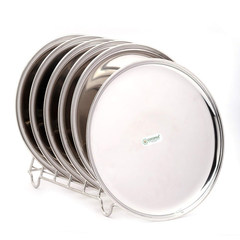 coconut Stainless Steel - Mirror Finish Round Plates | Thali Set for Home, Restaurant and Officr Use | Ideal for Serving Breakfast, Lunch and Dinner | Set of 6 | 8 Inch - Image 3