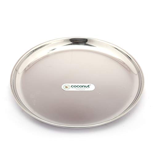 coconut Stainless Steel - Mirror Finish Round Plates | Thali Set for Home, Restaurant and Officr Use | Ideal for Serving Breakfast, Lunch and Dinner | Set of 6 | 8 Inch - Image 2