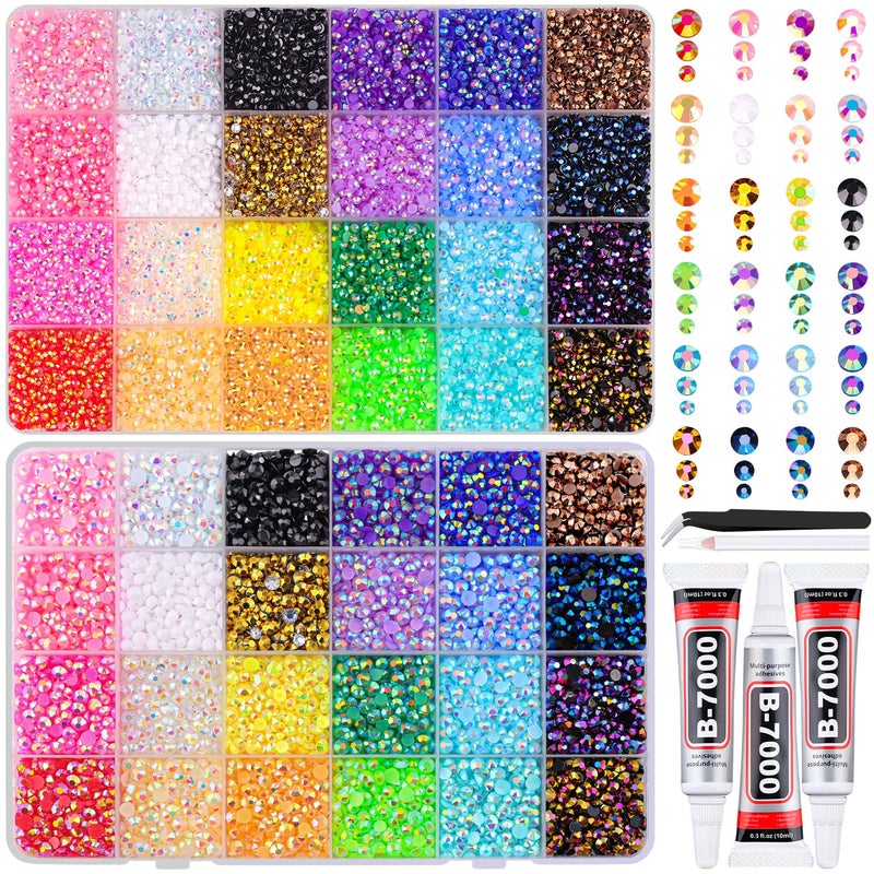 TINKRSTUFF علبتان من جلي rhinestones للتزيين، 40000 قطعة من جواهر الراتنج المسطحة متعددة الألوان بحجم 3/4/5 مم للحرف اليدوية، مجموعة Bedazzler مع 3 قطع من غراء المجوهرات B7000 بحجم 10 مل للحرف اليدوية، تزيين الأقمشة، فن الأظافر - Image 1