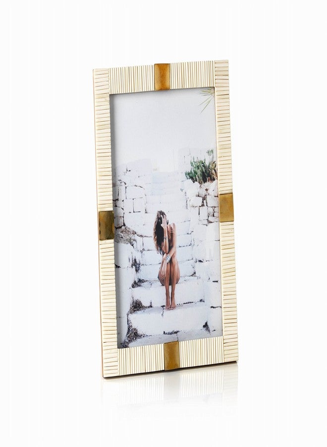 Zodax Maha Black or White Bone with Brass Trim Photo Frames (White, 8x10) - Image 1