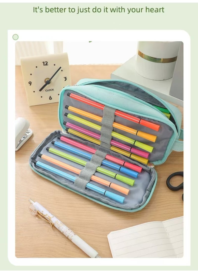 Generic - Sooez large capacity pencil case, large pencil bag storage bag pencil case, portable journal supplies with easy to grip handle and ring, girls' adult aesthetic products, mint green - Image 1