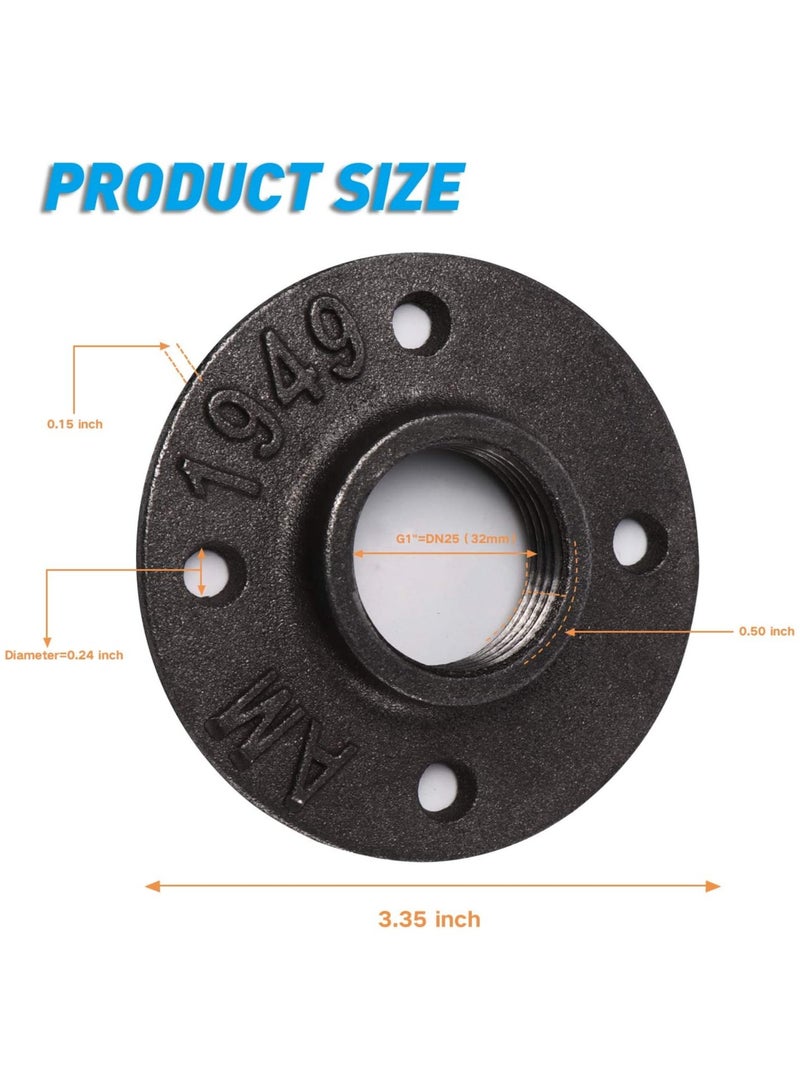 SOLARAE Black Floor with Threaded Hole, Malleable Iron Pipe for Industrial Vintage Style, DIY Project, Shelving Decoration, Furniture, 4PCS (1 Inch) - Image 4