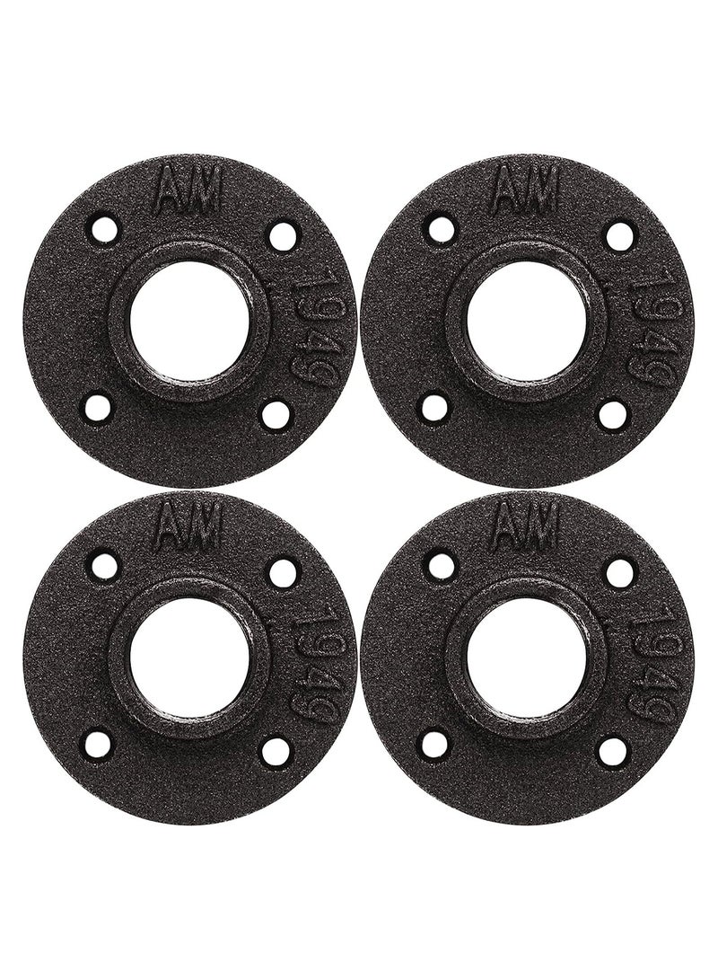 SOLARAE Black Floor with Threaded Hole, Malleable Iron Pipe for Industrial Vintage Style, DIY Project, Shelving Decoration, Furniture, 4PCS (1 Inch) - Image 1