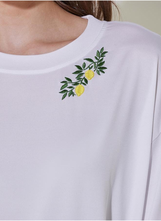 Take Two Embroidered Round Neck Oversized T-Shirt  - Image 3