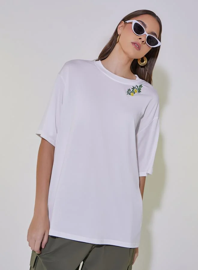 Take Two Embroidered Round Neck Oversized T-Shirt