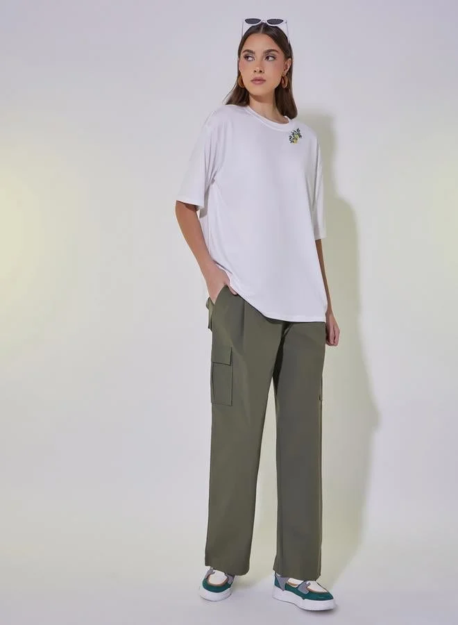 Take Two Embroidered Round Neck Oversized T-Shirt