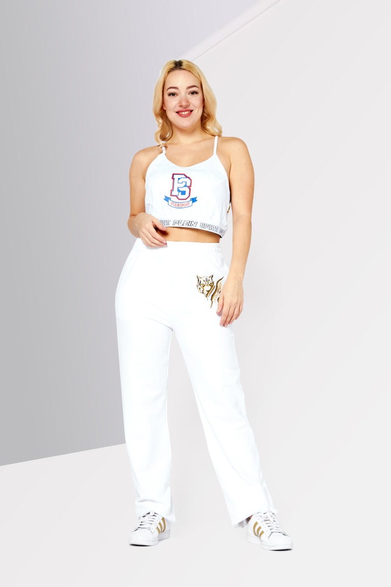 PHILIPP PLEIN Plein Sport Women Printed Logo Non Padded Sports Bra, White - Image 2