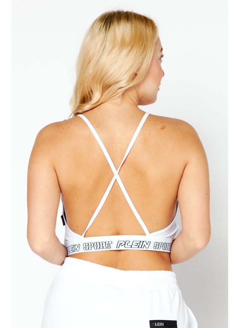 PHILIPP PLEIN Plein Sport Women Printed Logo Non Padded Sports Bra, White - Image 5