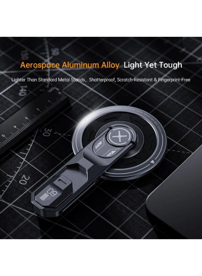 MagX Universal Magnetic Phone Stand with 360° Rotation Premium Aluminum Alloy Desktop Holder Strong Magnetic Grip for All Phones  MagSafe Compatible & Android with Sticker  Hands-Free Desk Stand - Image 2