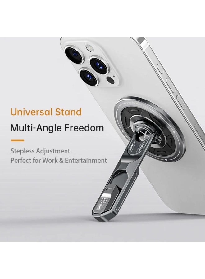 MagX Universal Magnetic Phone Stand with 360° Rotation Premium Aluminum Alloy Desktop Holder Strong Magnetic Grip for All Phones  MagSafe Compatible & Android with Sticker  Hands-Free Desk Stand - Image 4