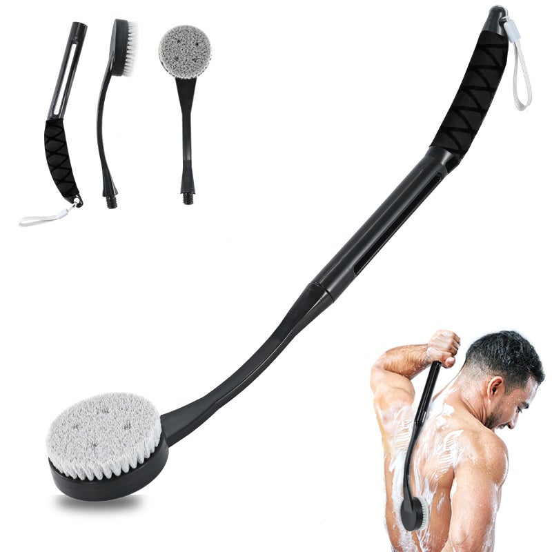 Gobiteli Back Scrubber for Shower,20.5" Bath Brush Long Handle for Shower for Deep Clean,Back Brush for Shower for Men Women(Black) - Image 1