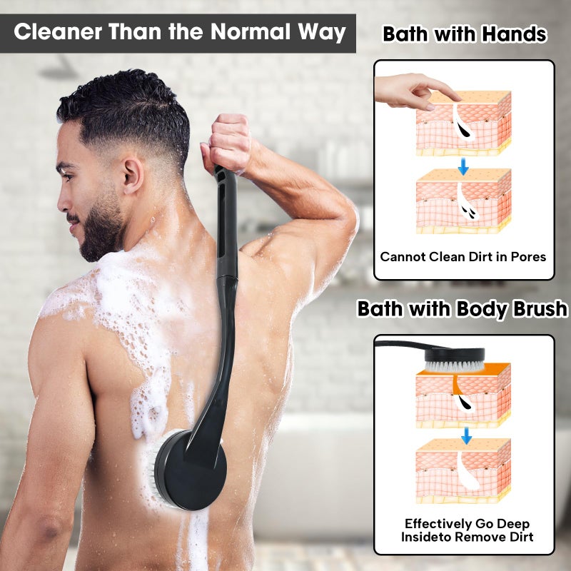 Gobiteli Back Scrubber for Shower,20.5" Bath Brush Long Handle for Shower for Deep Clean,Back Brush for Shower for Men Women(Black) - Image 4