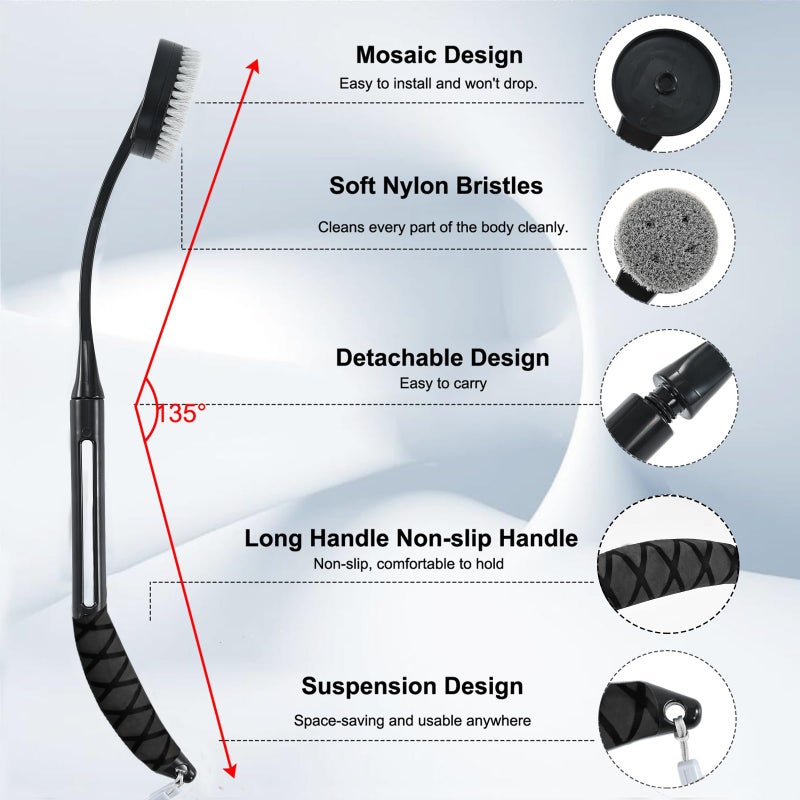 Gobiteli Back Scrubber for Shower,20.5" Bath Brush Long Handle for Shower for Deep Clean,Back Brush for Shower for Men Women(Black) - Image 2