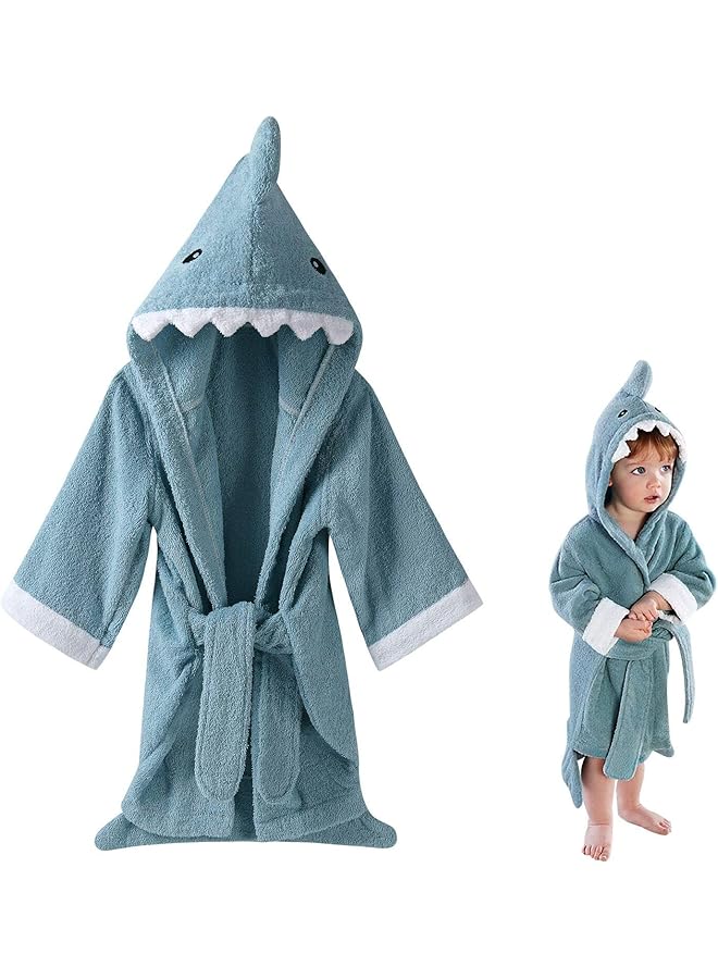 URAQT Baby Bathrobe 3D Animal Dressing Gown Super Soft Flannel Hooded Bath Towels Animal Baby Bath Robe Sleepwear Blue Shark M - Image 1