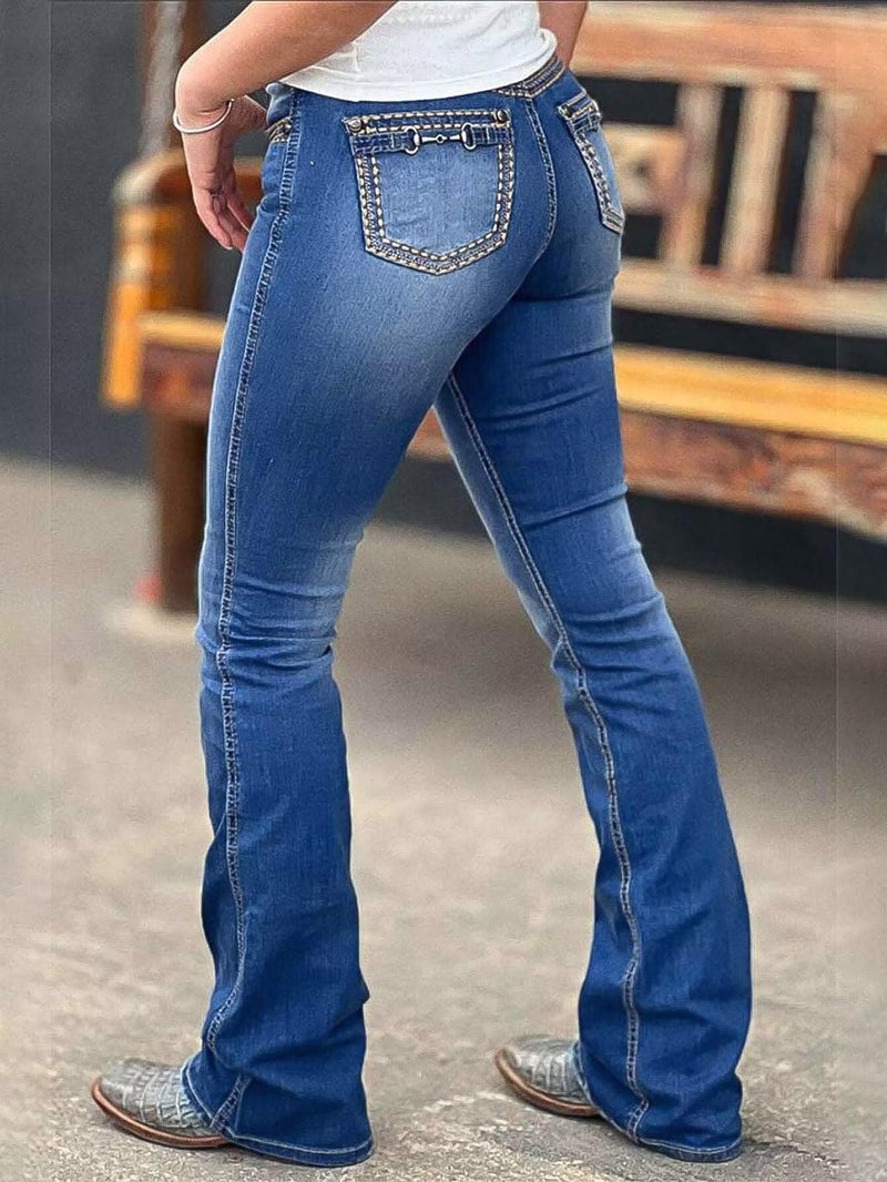 Flamingals Boot Cut Jeans for Women Trendy Stretch Jeans Butt Lifting Tummy Control Denim Pants Sea Blue 2XL - Image 2