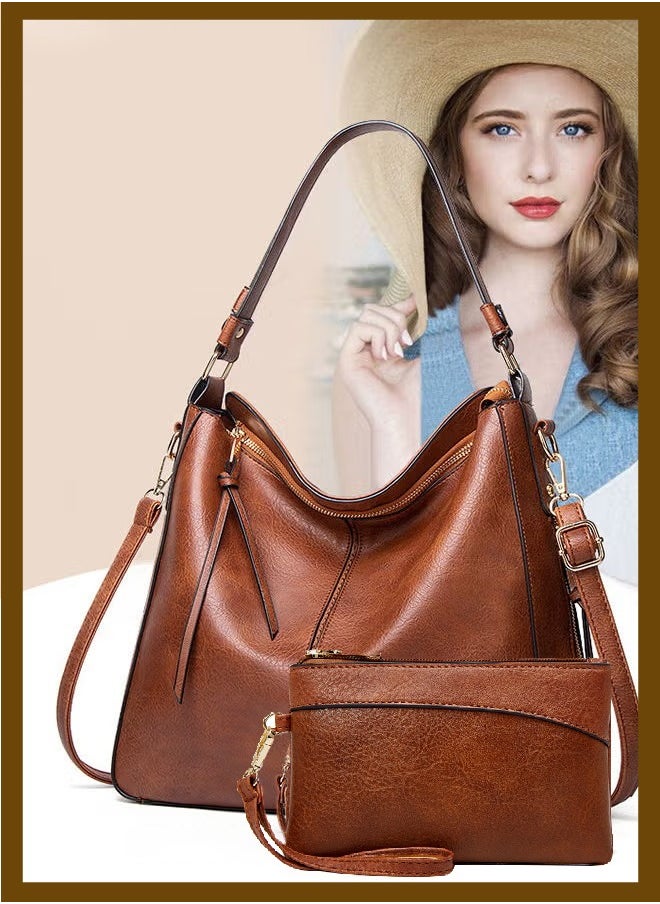 Canway - Large Crossbody Bags Ladies Shoulder Handbags Purse Set for Women Hobo Totes PU Leather Purses and Handbags Shoulder Bag Vegan Leather Tote Brown - Image 1