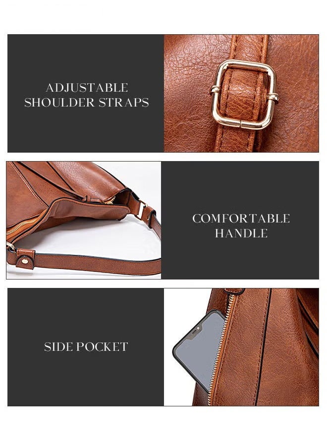 Canway - Large Crossbody Bags Ladies Shoulder Handbags Purse Set for Women Hobo Totes PU Leather Purses and Handbags Shoulder Bag Vegan Leather Tote Brown - Image 1