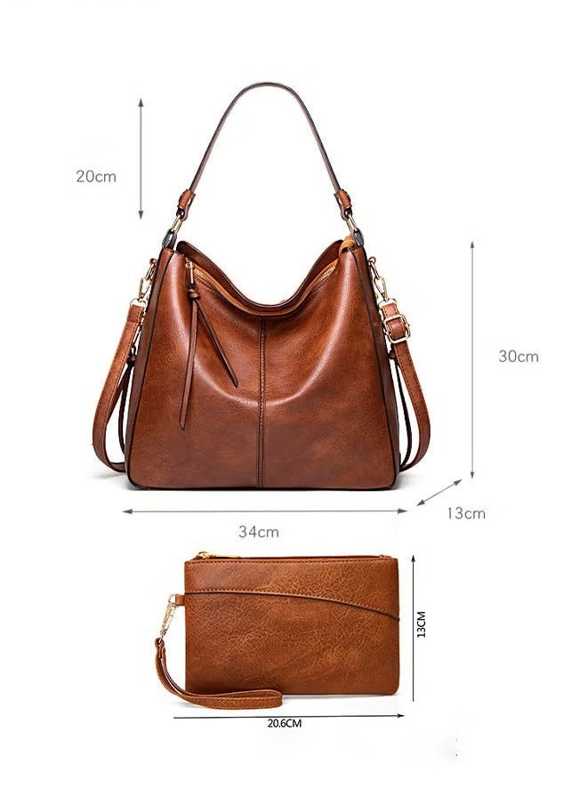 Canway - Large Crossbody Bags Ladies Shoulder Handbags Purse Set for Women Hobo Totes PU Leather Purses and Handbags Shoulder Bag Vegan Leather Tote Brown - Image 1