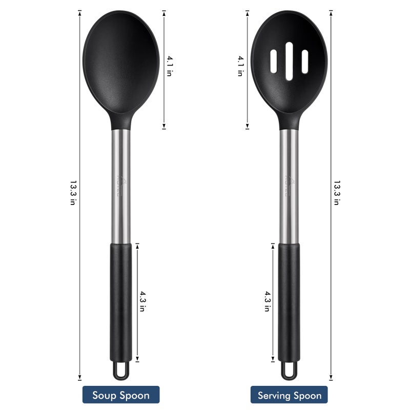 HOTEC 446Â°F Heat Resistant Large Silicone Cooking Spoon, BPA Free Solid Slotted Spoons, Nonstick Kitchen Cookware Utensils, Mixing, Serving, Stiring Large Spoons, Black - Image 2