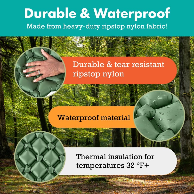 Sleepingo Sleeping Pad for Camping - Ultralight Sleeping Mat for Camping, Backpacking, Hiking - Lightweight, Inflatable Air Mattress - Compact Camping Mats for Sleeping- Green, 1pk - Image 5