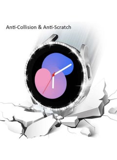 DEALELE [2-Pack] Case Compatible with Samsung Galaxy Watch 5/4 44mm, Bling Single-Row Diamond PC Protective Case Replacement Watch Cover Bumper (44mm, Silver+ Transparent)  - Image 3