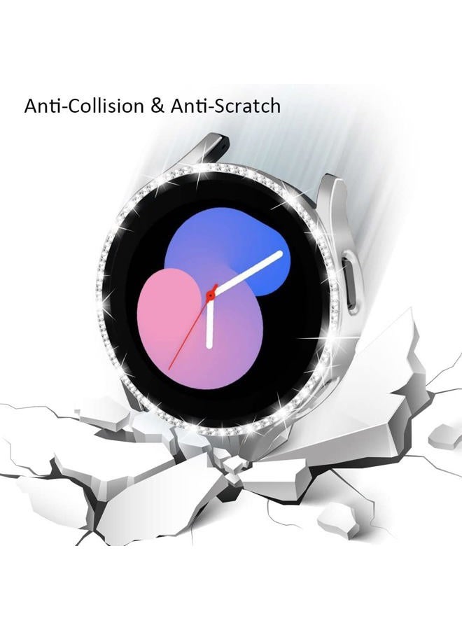 DEALELE [2-Pack] Case Compatible with Samsung Galaxy Watch 5/4 44mm, Bling Single-Row Diamond PC Protective Case Replacement Watch Cover Bumper (44mm, Silver+ Transparent) - Image 3