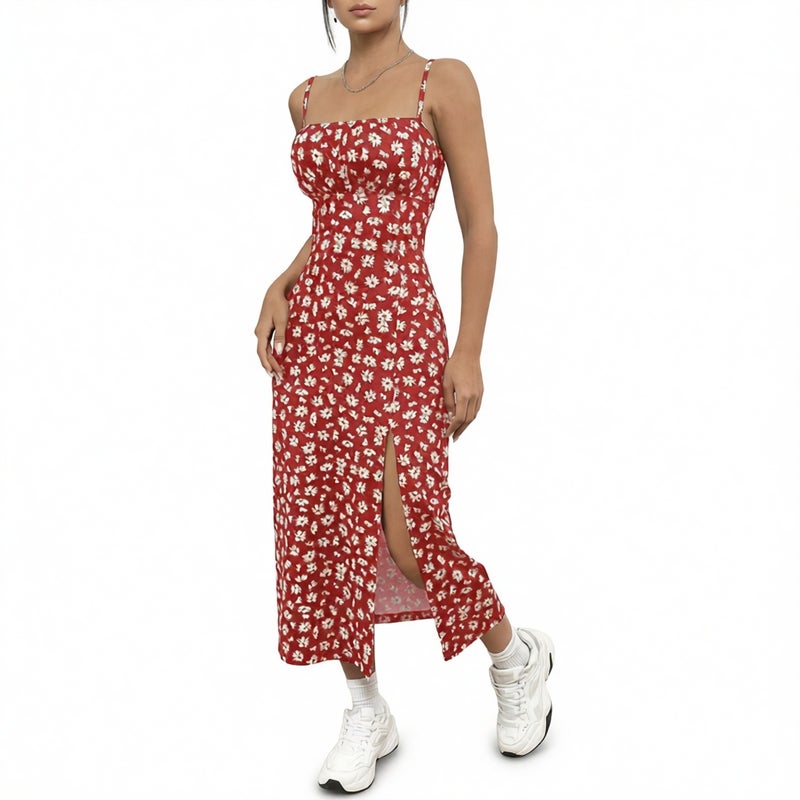 Floral Print Wrap Bodycon Midi Dress with Slit - Image 3