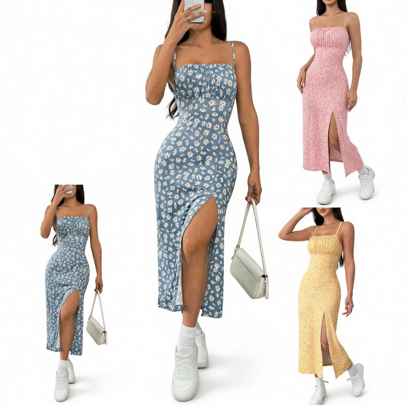 Floral Print Wrap Bodycon Midi Dress with Slit - Image 1
