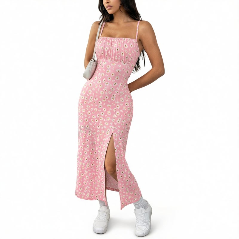 Floral Print Wrap Bodycon Midi Dress with Slit - Image 2