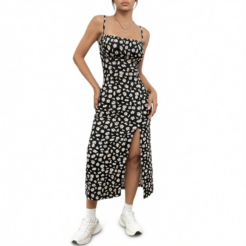 Floral Print Wrap Bodycon Midi Dress with Slit - Image 5