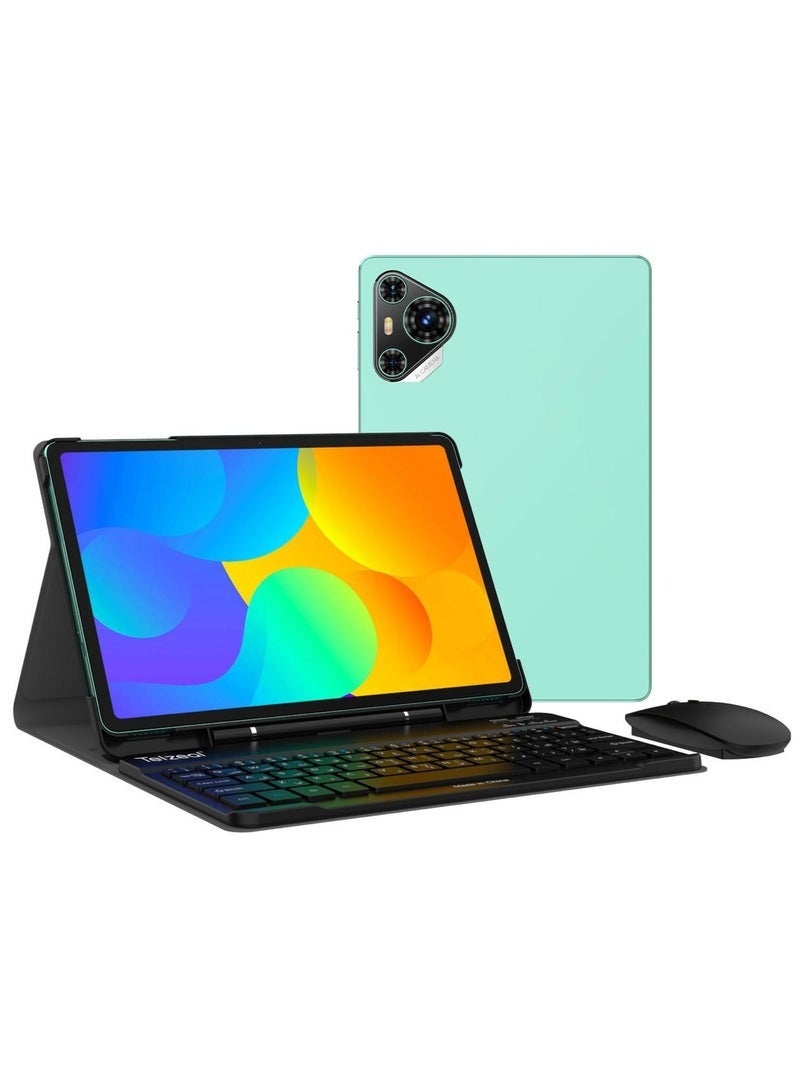 Telzeal P200 11-Inch Android Tablet with Case Keyboard | FHD Display | 12GB RAM + 512GB ROM | 10000mAh Battery | Dual SIM 4G LTE + WiFi | Green Slim Design with Powerful Performance - Image 1