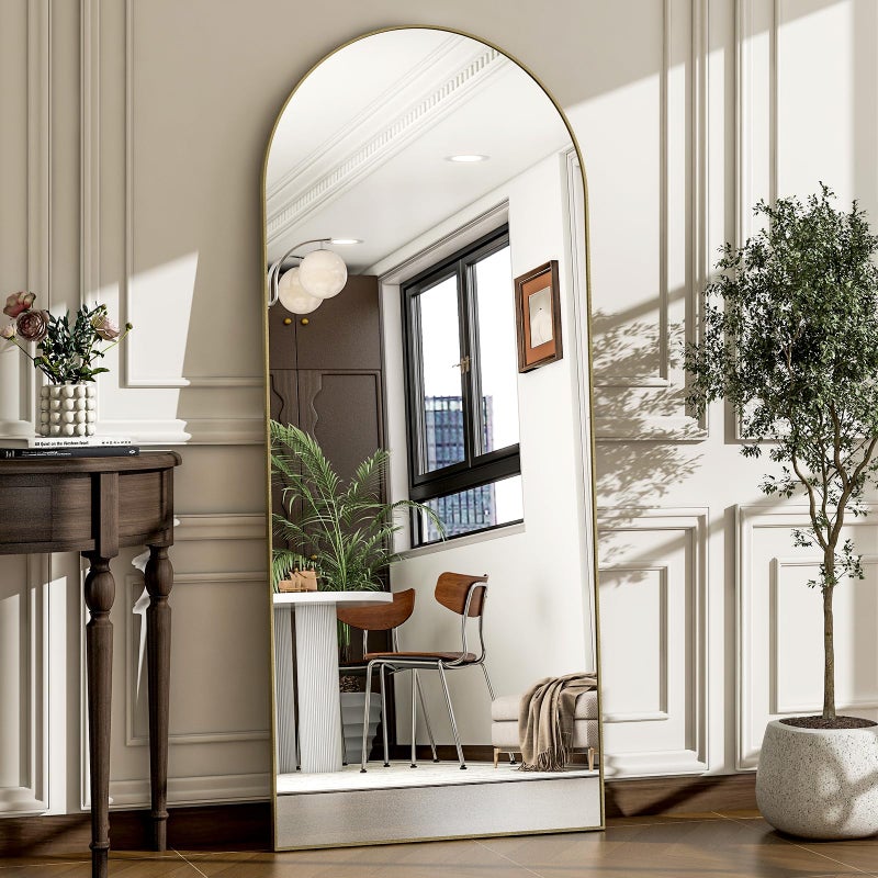 WISSMIELS 57" x 20" Arched Full Length Mirror - Wall Mounted/Floor Mirror Aluminum Alloy Frame Full Body Mirrors for Bathroom Living Room Bedroom and Entryway,Gold - Image 1
