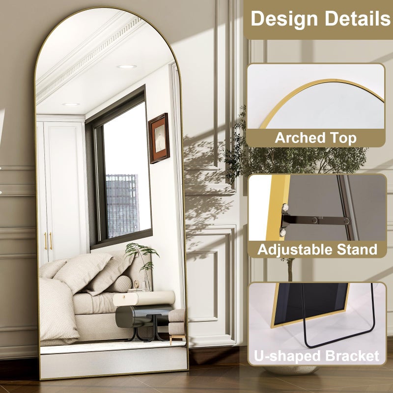 WISSMIELS 57" x 20" Arched Full Length Mirror - Wall Mounted/Floor Mirror Aluminum Alloy Frame Full Body Mirrors for Bathroom Living Room Bedroom and Entryway,Gold - Image 2